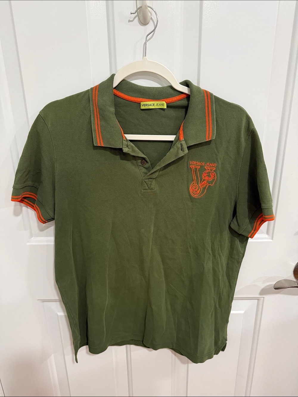 Versace Jeans Collection Olive Green Polo with Orange Trim